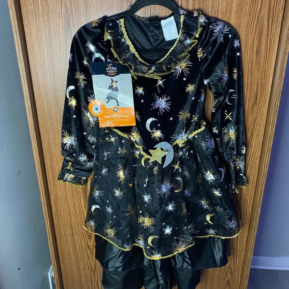 Hyde and EEK! Light Up Moon & Star Witch Costume Kids M Black Celestial Dress